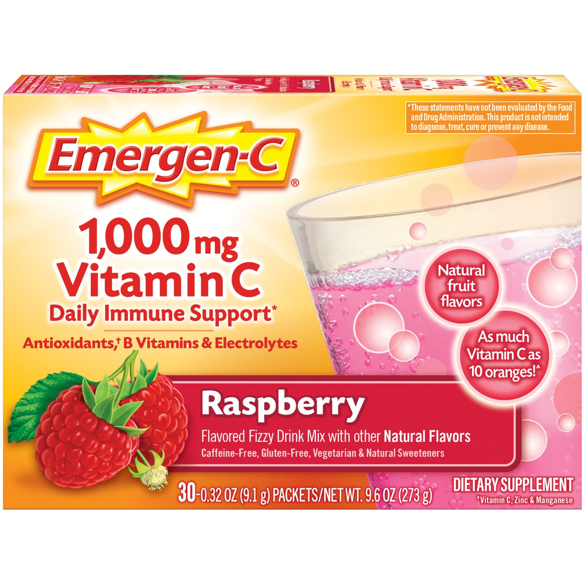 Emergen-C Daily Immune Support Vitamin C Supplement Powder, Raspberry