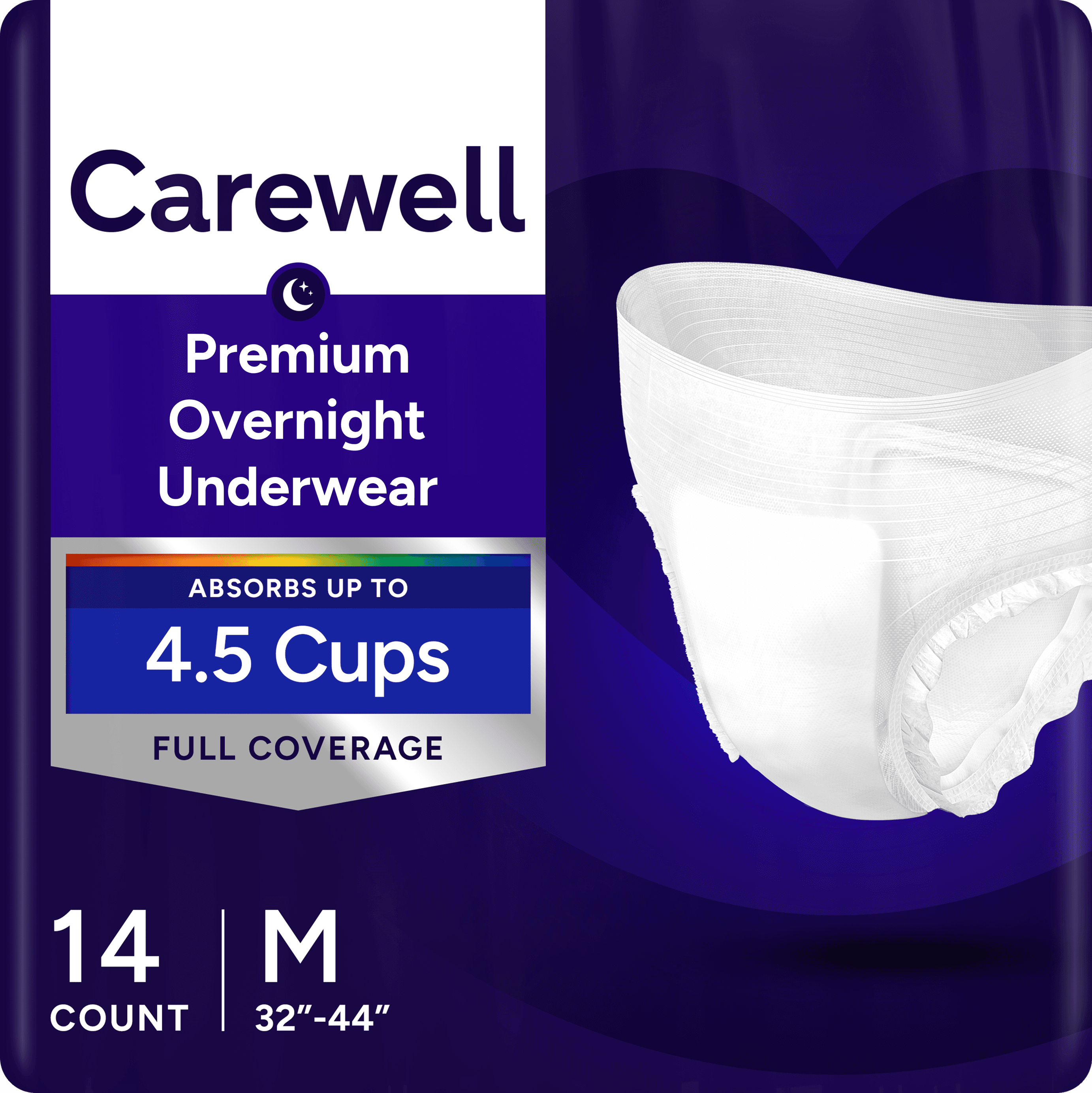 Carewell Premium Overnight Incontinence Pull-Up Underwear, Full Coverage Fit