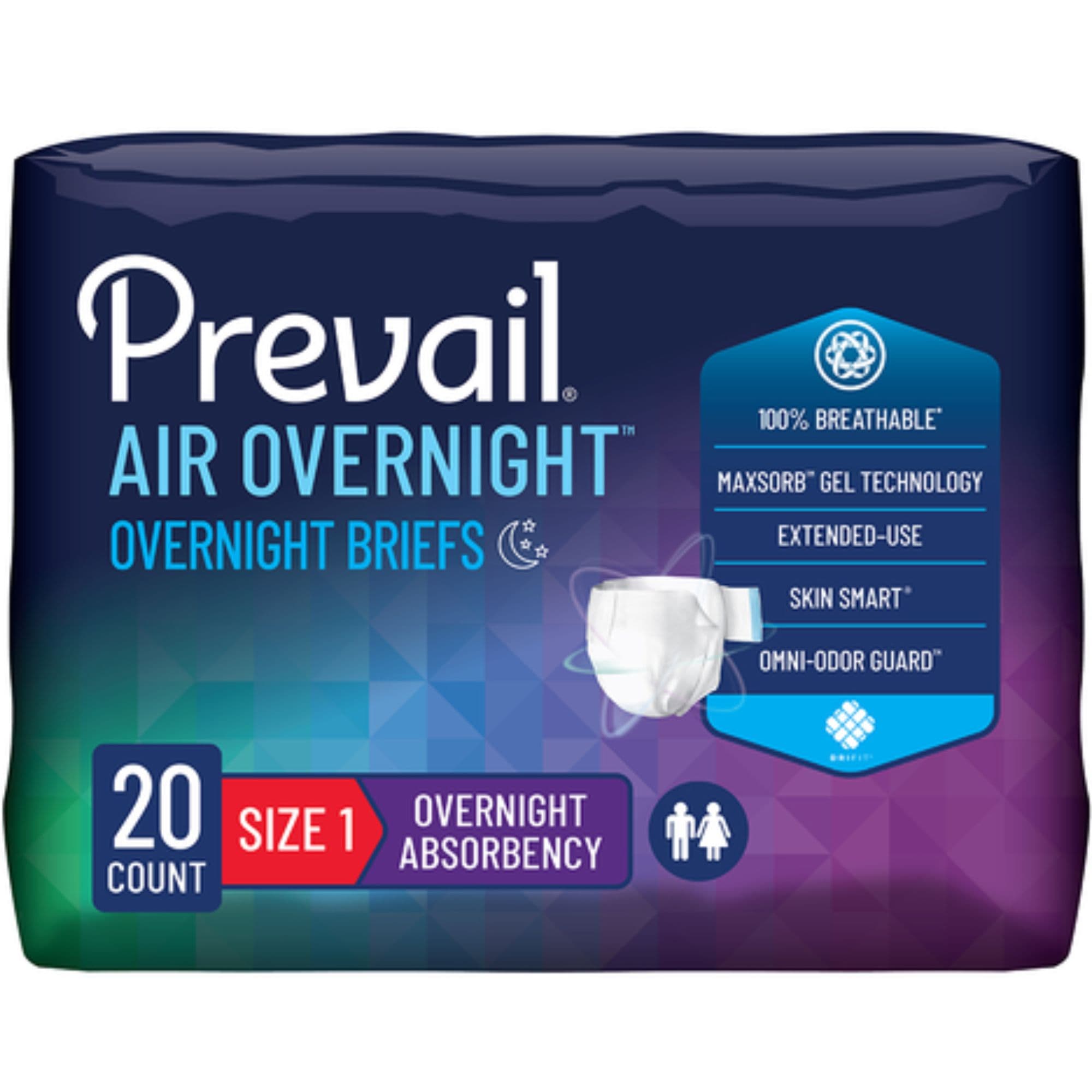 Prevail AIR Overnight Stretchable Adult Diapers with Tabs