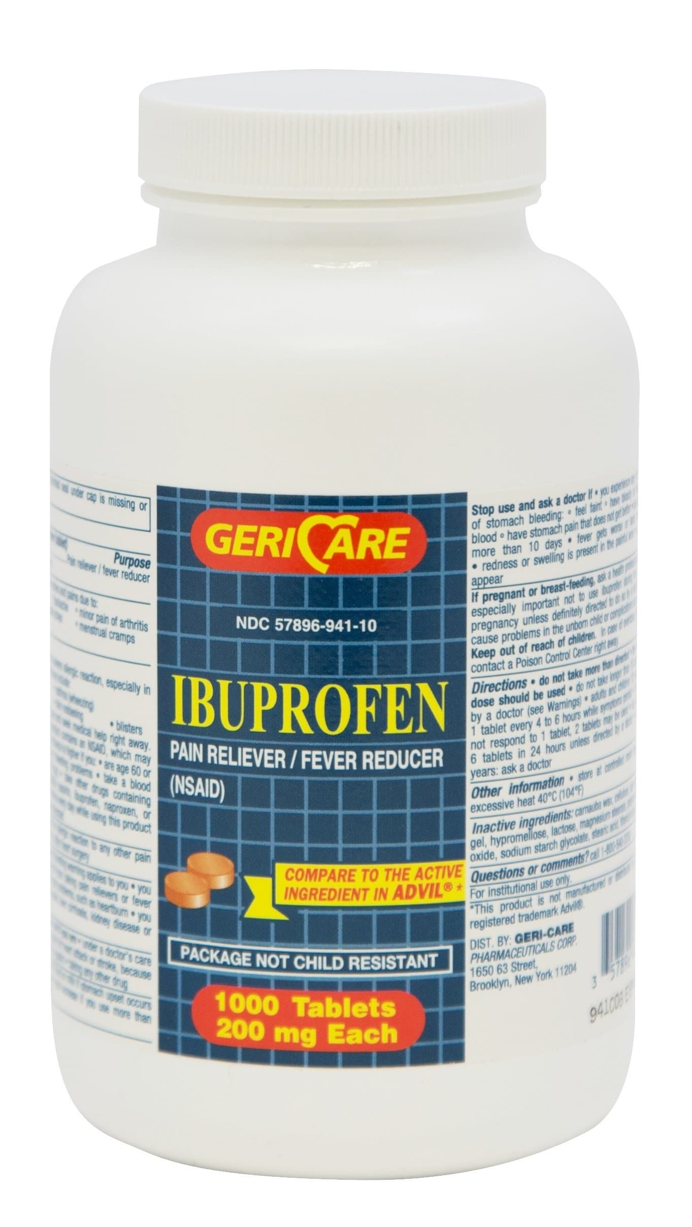 Geri-Care Ibuprofen Pain Reliever/Fever Reducer, 200 mg, 941-10-GCP, 1,000 Tablets - 1 Bottle