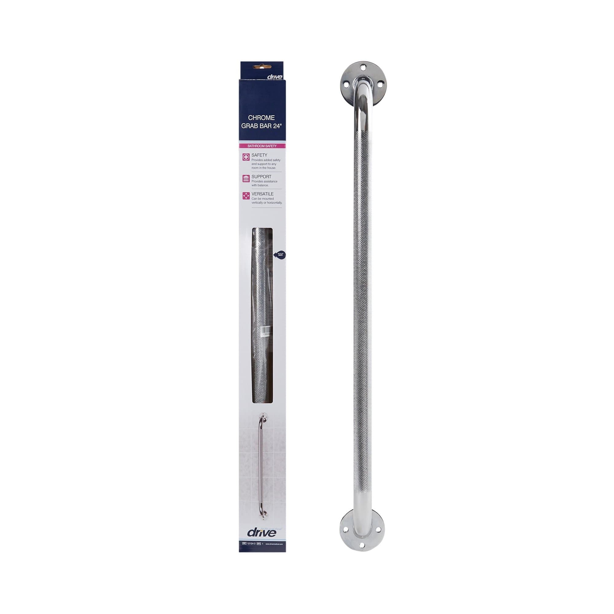 drive Chrome Knurled Grab Bar, 12124-3, 24" - Box of 3