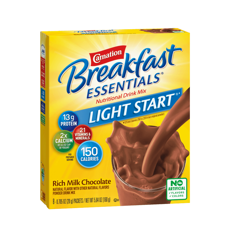 Carnation Breakfast Essentials Complete Nutritional Drink Light Start, Individual Packet, Rich Milk Chocolate, 20g