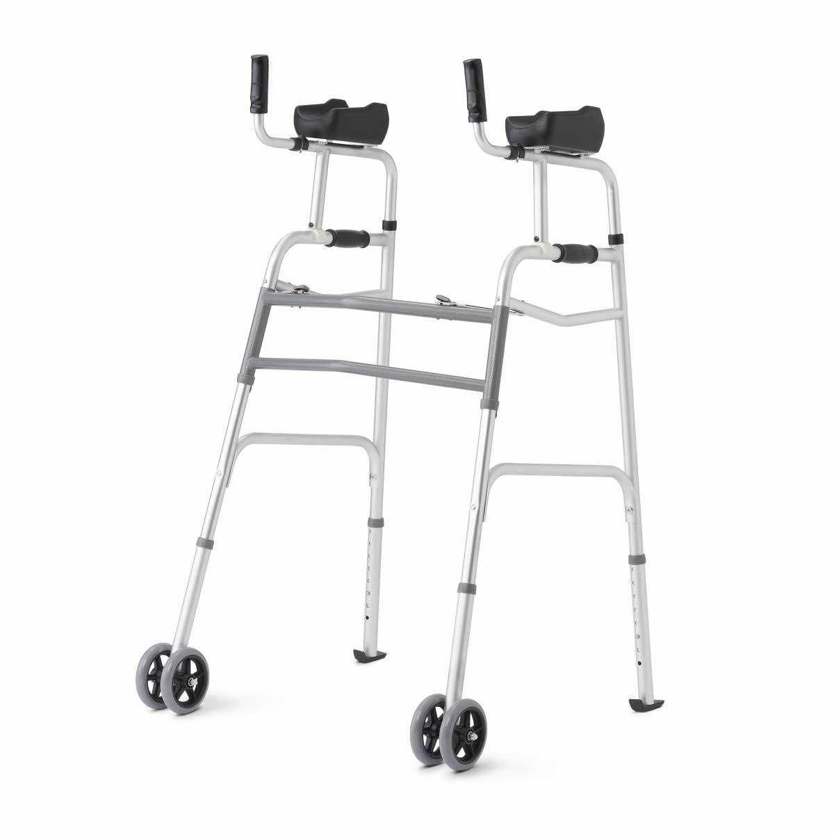 Medline Junior Aluminum Upright Folding Walker with 5' Wheels