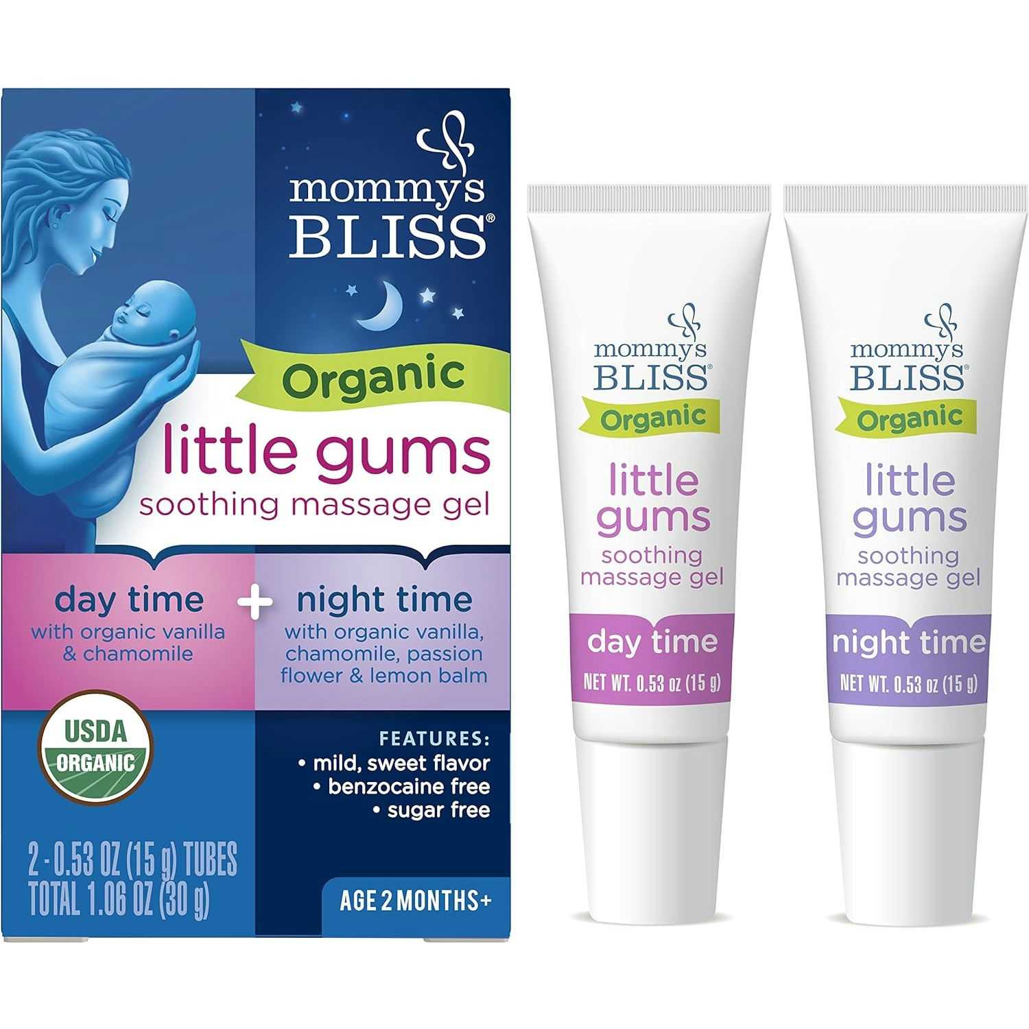 Mommy's Bliss Organic Little Gums Soothing Massage Gel Day and Night Combo