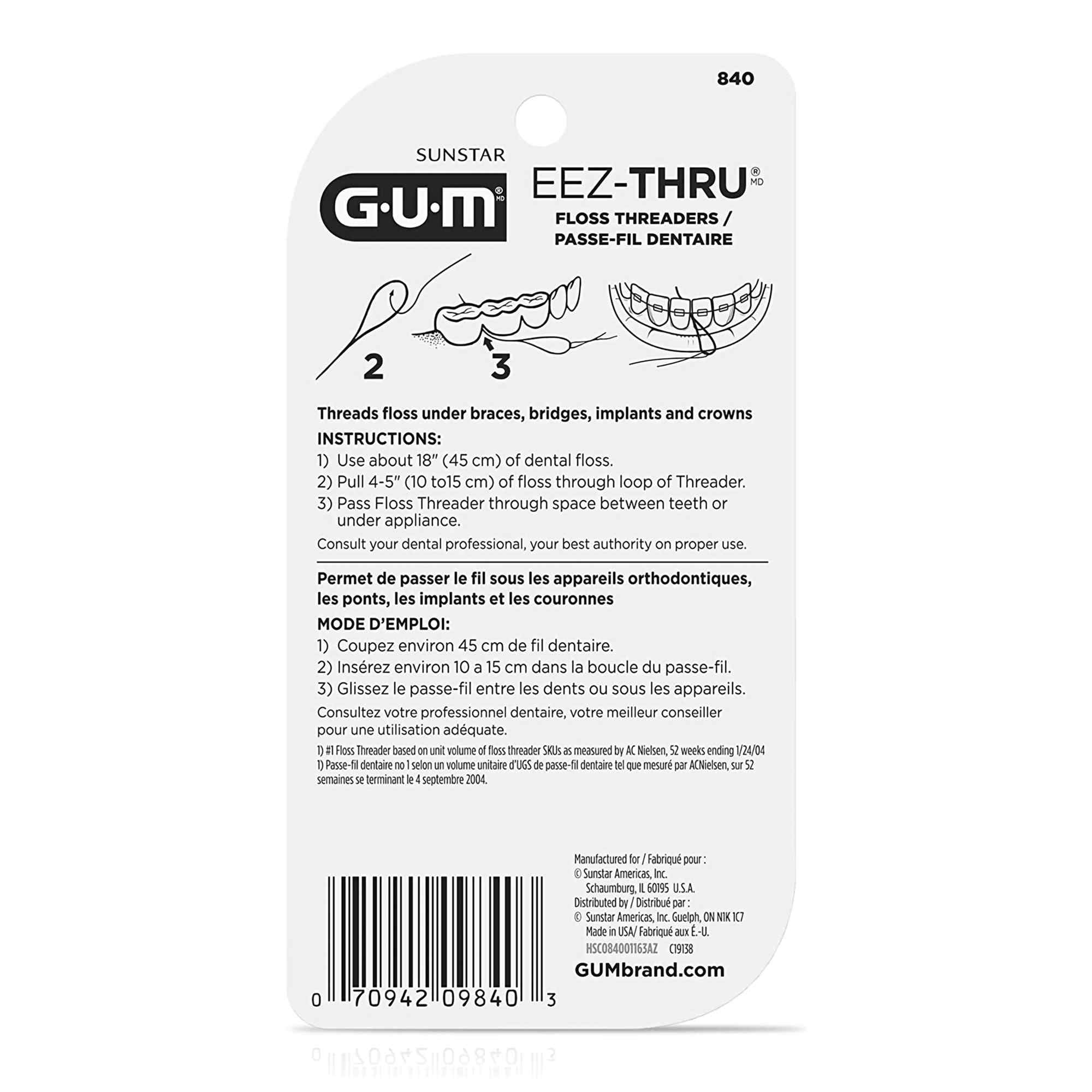 GUM EeZ-Thru Dental Floss Threader, Satin Mint Flavor