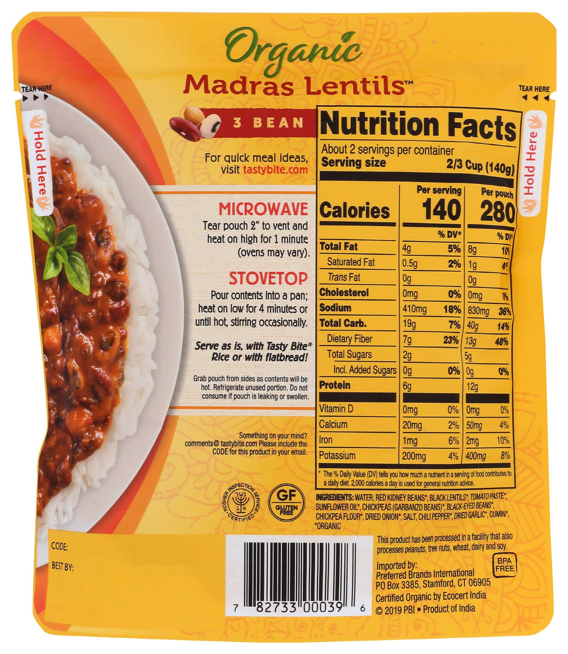 Tasty Bite Organic Madras Lentils