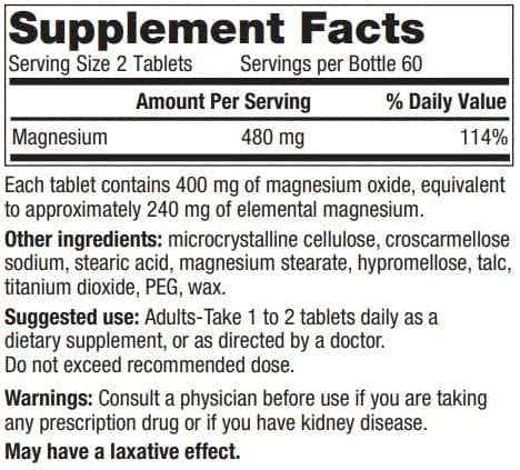 Geri-Care Magnesium Oxide Dietary Supplement, 400 mg, 120 Tablets