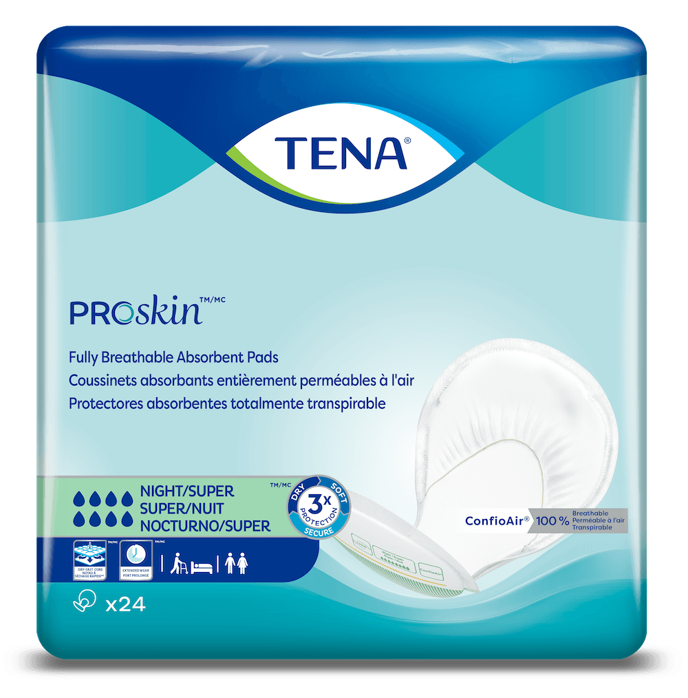 TENA Night Super Heavy Incontinence Pad, Super Absorbency, 62718, PK24, FRONT