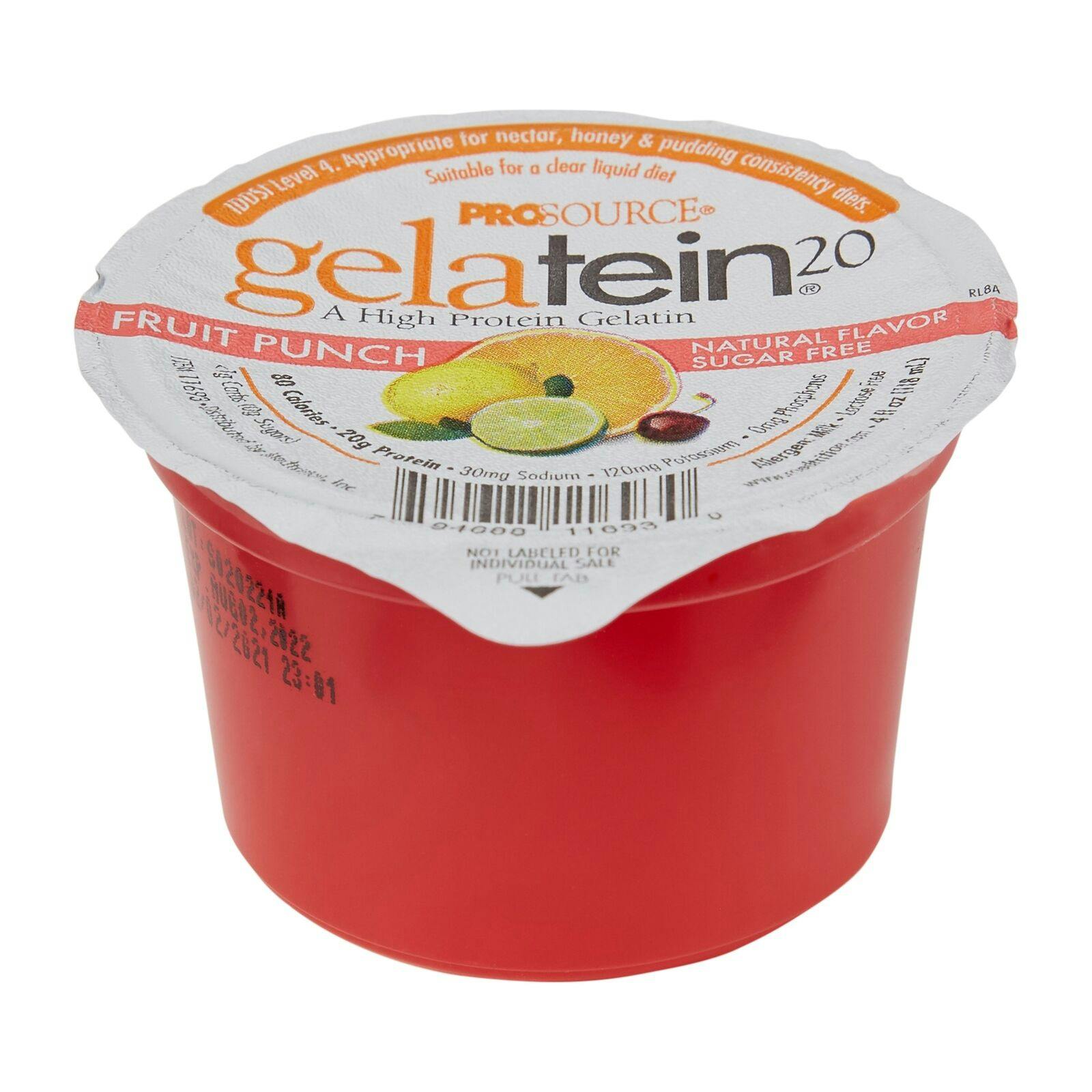Prosource Gelatein 20 Sugar Free Protein Cup, Fruit Punch, 4 oz., 11693, Case of 36